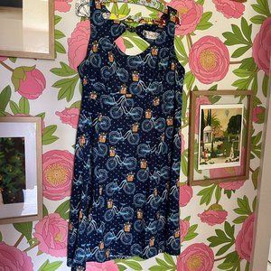 Vintage Pin up Style Sheath Dress with Bicycle and Flower Print XL